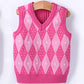 Knitted Baby Vest Children's Checker Printed Vest Boys Knitted V-neck Vest Fall/ Winter Outwear