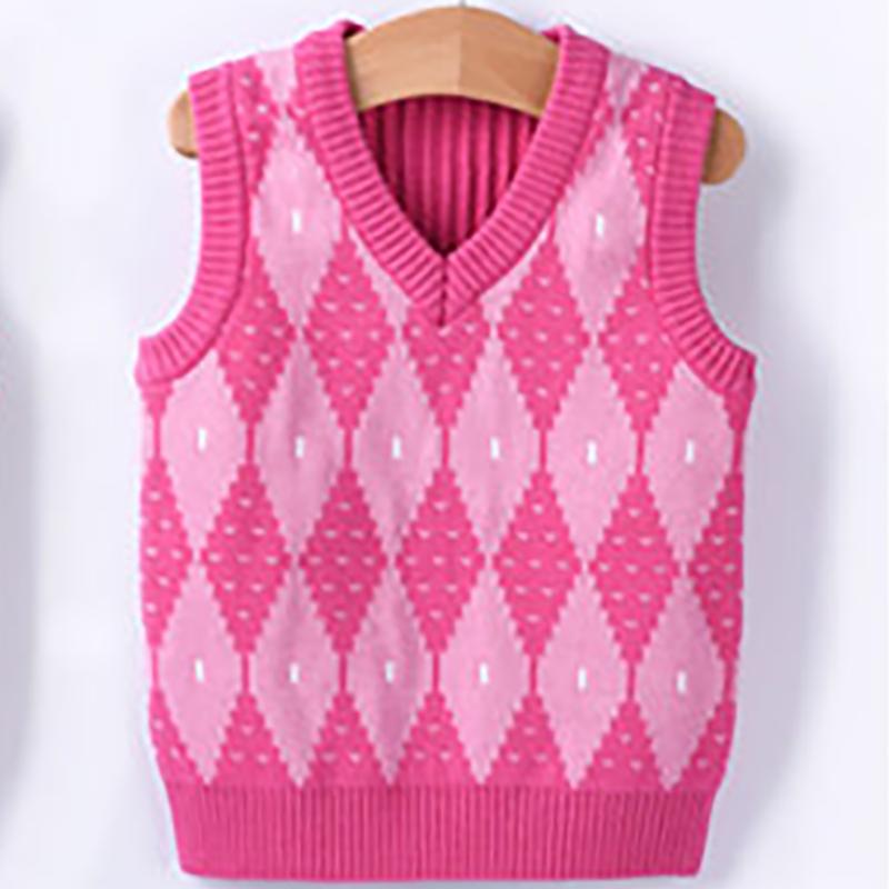 Knitted Baby Vest Children's Checker Printed Vest Boys Knitted V-neck Vest Fall/ Winter Outwear