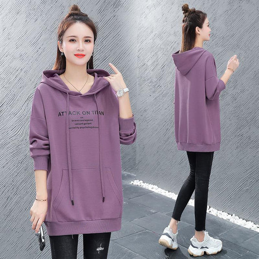 Mid-length Hooded Sweater Spring and Autumn Thin Large Size Jacket Loose Cotton Casual Top Ladies