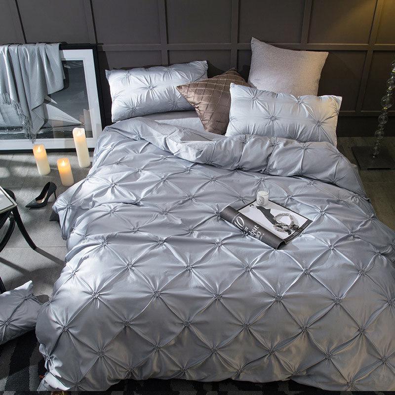 Luxury Bedding Set 100% Cotton Simple Silk Flower  Ice Silk 4pcs Bedclothes Bed Linen