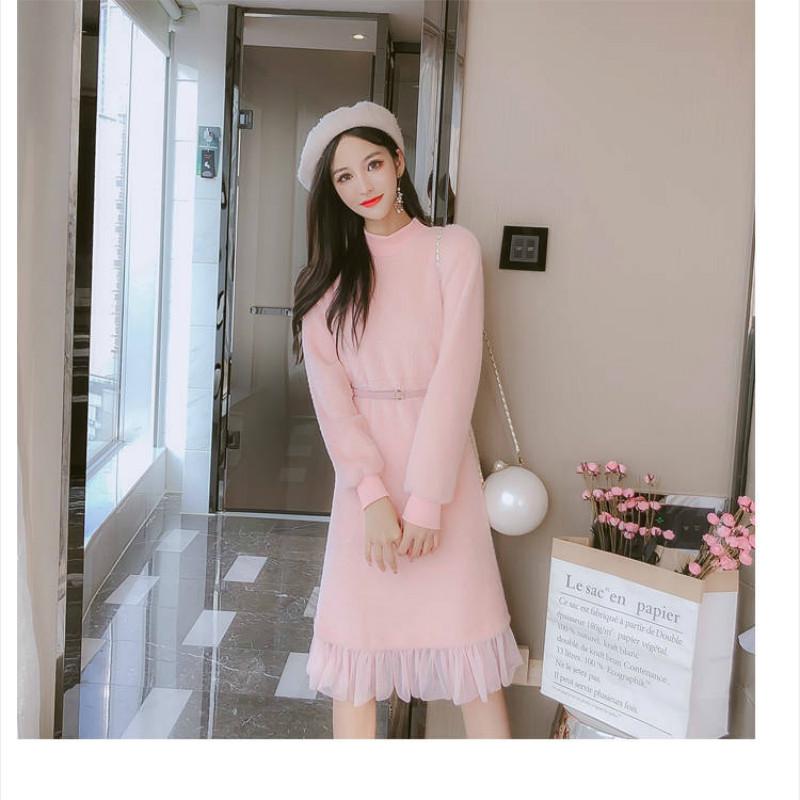 Pofulove plus size fairy net yarn bottoming skirt plush dress female new Korean loose student