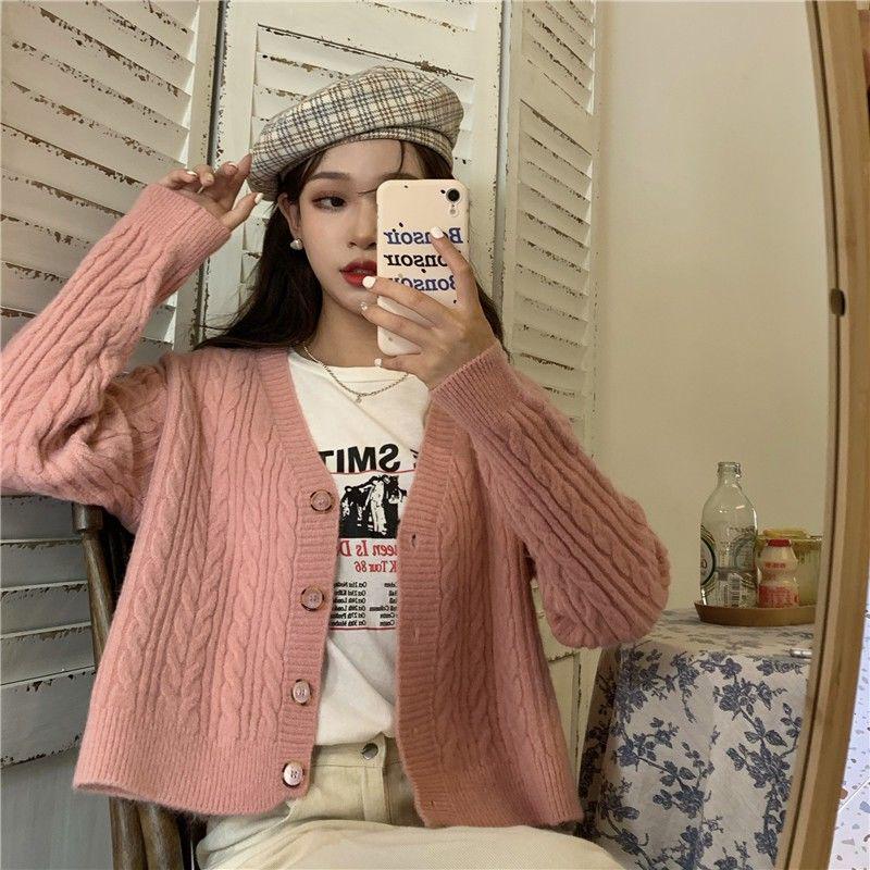 Autumn European and American Style Coat Loose V-neck Knitted Bottoming Shirt Thin Fashion Cardigan Youth Women's Top