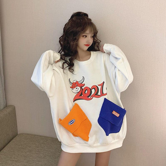 Fashion Student Contractions Female Sweater Large Size Fat MM Long Sleeve T-shirt Top