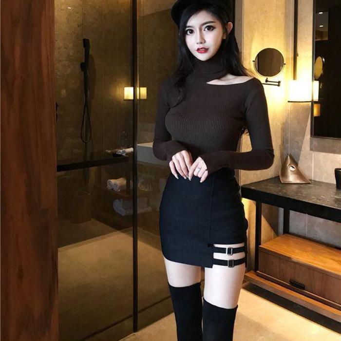 Women Black Sexy Tight A-line  High Waist Hip Skirt Short Skirt  Zipper Elastic Waist Club Casual Home Office