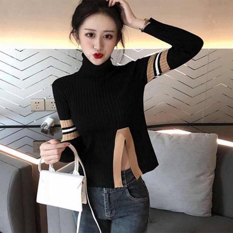 Pofulove Pullover Turtleneck Thick Long Sleeve Sweater Base Sweater Lady Slim Slim Fashion
