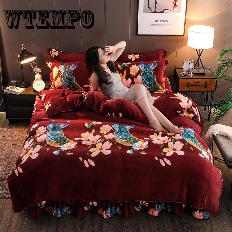 Winter Fleece Bedding Set Duvet Cover Flannel Fleece Flat Sheet 4pcs Caroset Bed Linens Warm