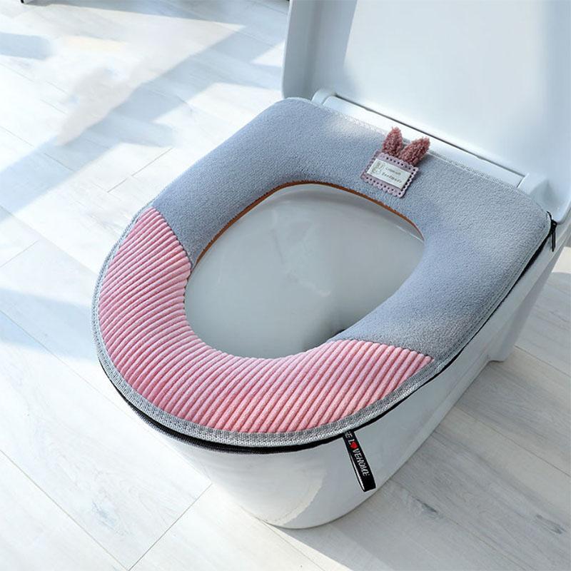 High Quality Solid Color Toilet Pad Plush Universal Thickened Toilet Seat Toilet Seat Zipper