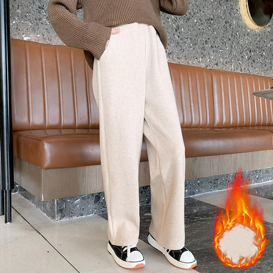 Girls' Cashmere Pants Autumn and Winter Children's One-piece Cashmere Straight Pants Middle and Large Children's Loose Outer Wide Leg Pants