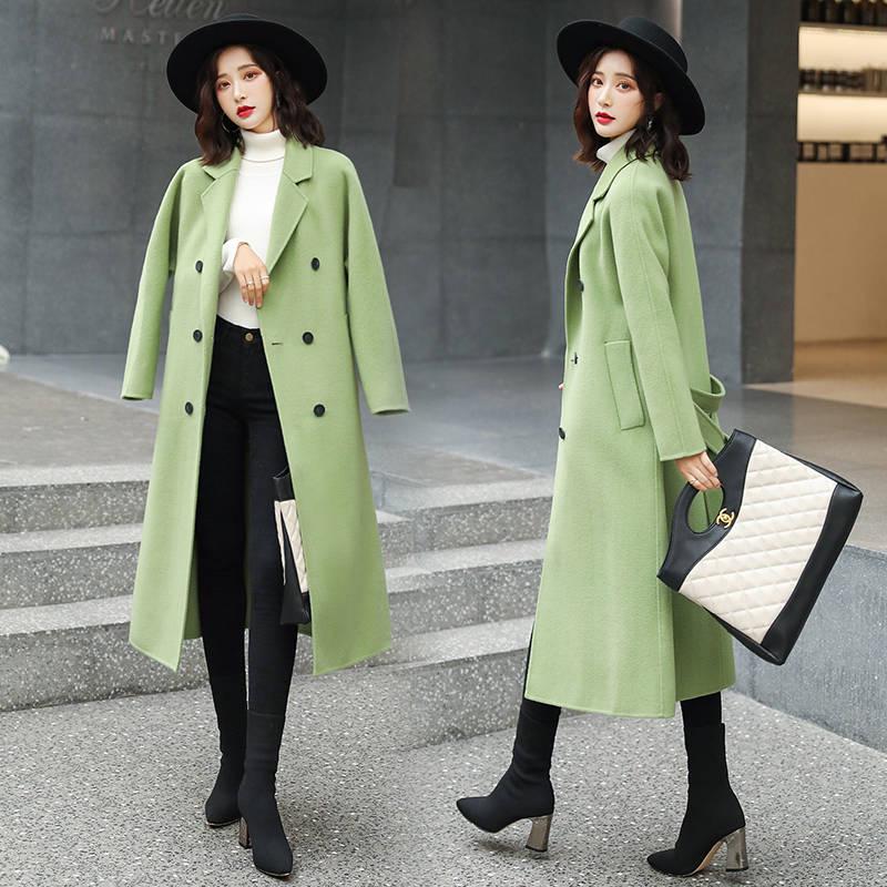 Wool Coat 2019 Fashion Avocado Green Jacket Long Trench Coat Plus Size Office Ladies overcoat