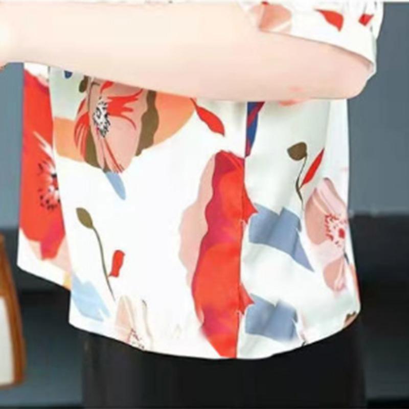 Summer Printing Middle-aged and Elderly Fashion Printing Ladies Age-reducing T-shirt Loose Short-sleeved Foreign Style Meat-covering Top