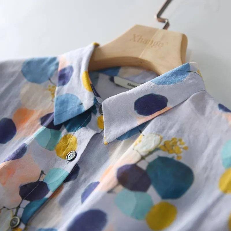 Summer Printed Half Sleeved Dress Women's Mid-length Korean Slim Fit Plus Size Long Skirt Lapel Pleated A-line Skirt Colorful Polka Dot Dress