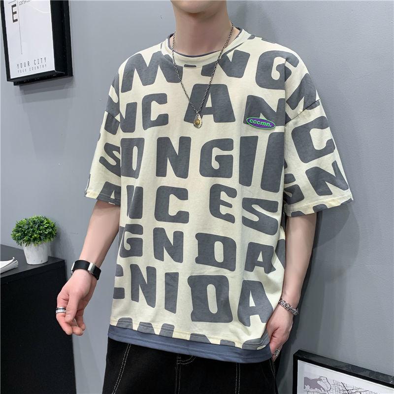 Summer New Printed T-shirt Men's Round Neck Short-sleeved Undershirt Casual Loose Top
