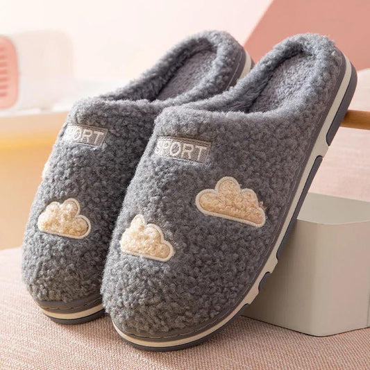Men's and Women's Cotton Slippers Winter Plus Velvet Couple Indoor Non-slip Warm Wool Slippers