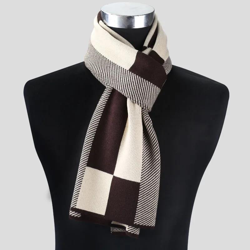 Winter Knitted Scarf Men Double-sided Thick Warm Printing Scarf Long Business Scarf
