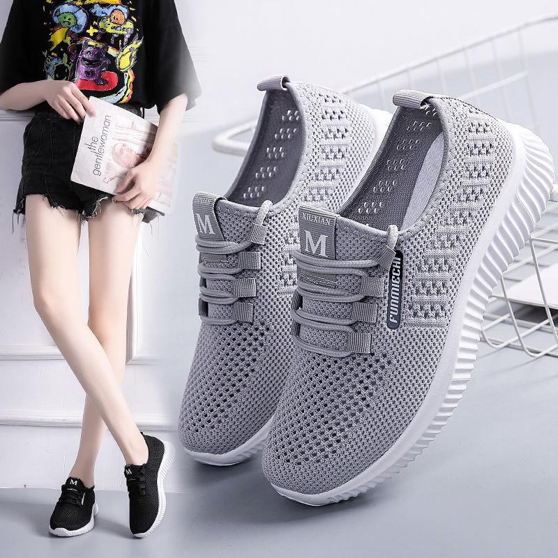 Spring Summer Women Casual Shoes Fashion Breathable Walking Mesh Lace Up Flat Shoes Good Casual Wear