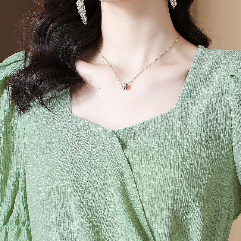 Large Size Shirt Women's Summer French Fashion Loose Square Collar All-match Short-sleeved Top