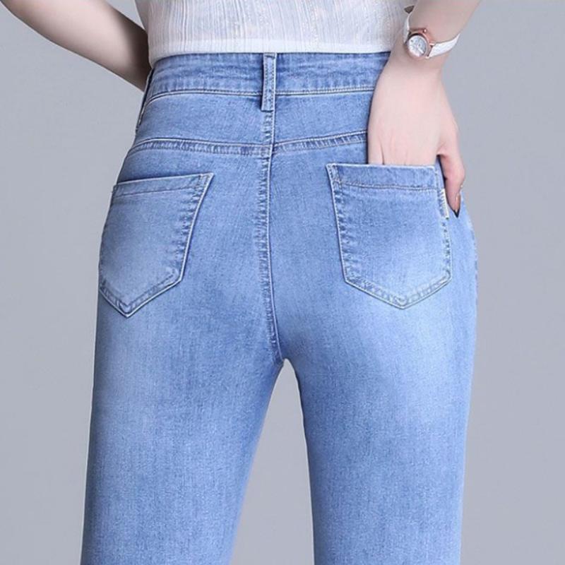 Nine Points Denim Short Pants Women Summer High Waist Loose Pants Trendy Straight Leg Pants Flared Pants