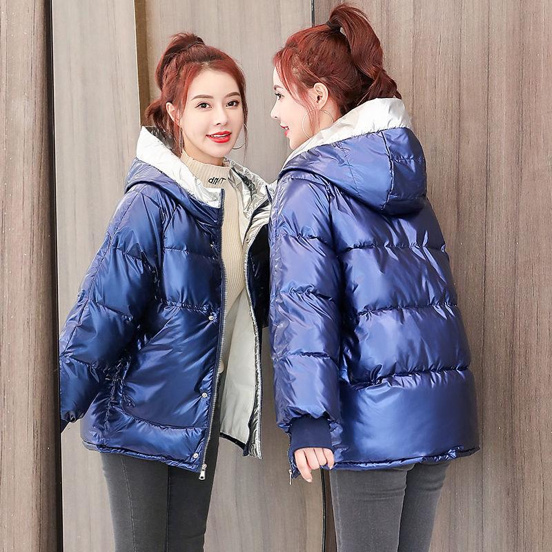 Glossy Cotton-padded Jacket Women's Short Cotton-padded Jacket Loose Bread Clothes Winter Cotton-padded Jacket Hooded Jacket