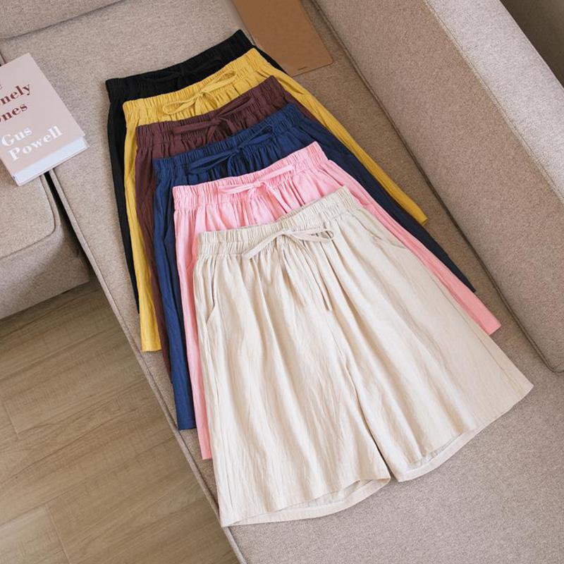 Summer Thin Section Breathable Cotton and Linen Shorts Women's Large Size Home Linen Five Points Loose Wide-leg Pants