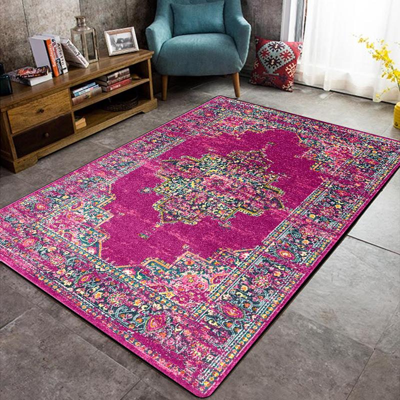 Retro Rose Purple Carpet Persian Ethnic Style Kitchen Carpet Living Room Bedroom Bedside Non-slip Carpet Floor Mat