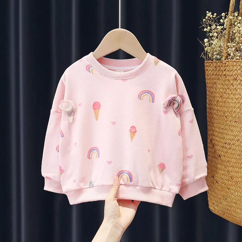 Girls' Sweaters Autumn Children's Outer Wear Pure Cotton Autumn Clothes Female Baby Round Neck Tops Spring Autumn Models