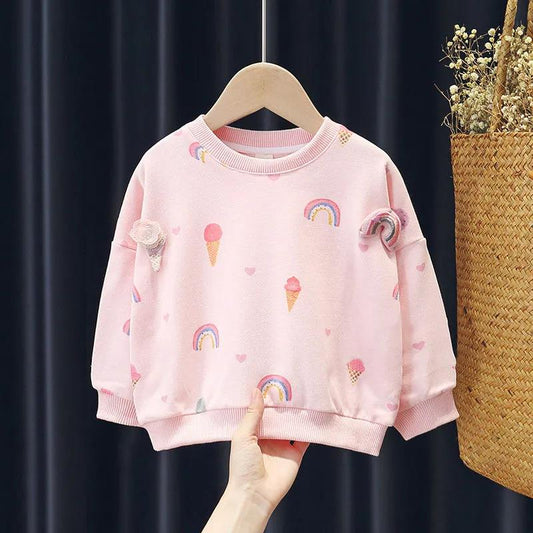Girls' Sweaters Autumn Children's Outer Wear Pure Cotton Autumn Clothes Female Baby Round Neck Tops Spring Autumn Models