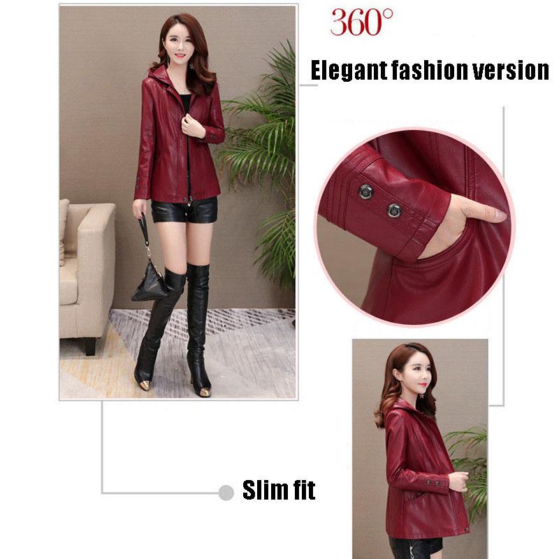 Women's Sheepskin Leather Jacket Autumn Winter Plus Size Genuine Leather Jacket Slim Hooded Motorcycle Jacket Sheepskin Coats