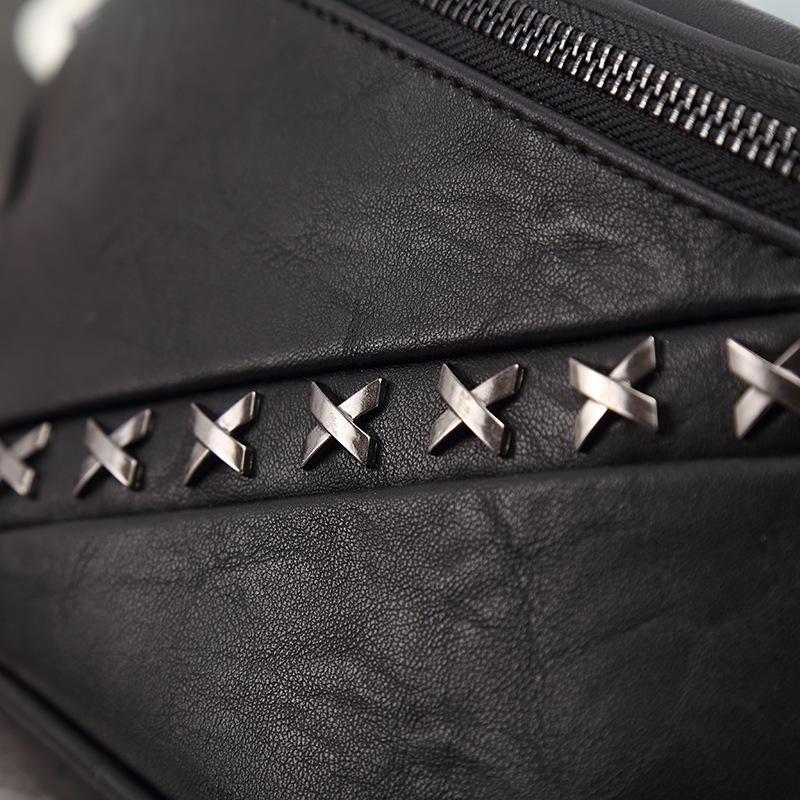 Waist Bag Men's Waterproof Black Multi-function Rivet Crossbody Outdoor Sports Travel Shoulder Bag
