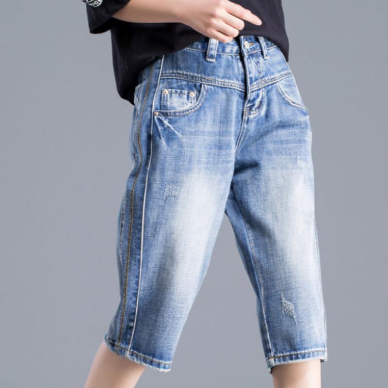 Korean Five-point Pants Women's Jeans Women Loose Summer Thin Section Pants High Waist Slim Straight Pants