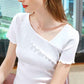 Modal T-shirt Women's Summer Short-sleeved V-neck Fungus Edge Fashion Casual Top