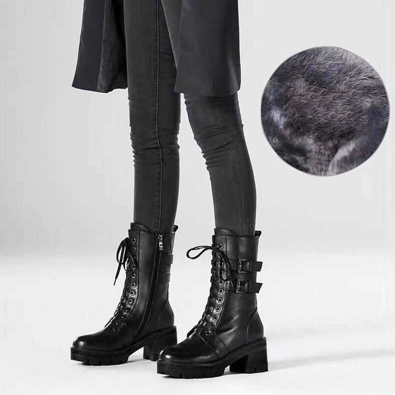 Martin Boots Woman Autumn and Winter Style Plus Velvet Warm Snow Boots Winter Boots Rivet Shoes Black Boots