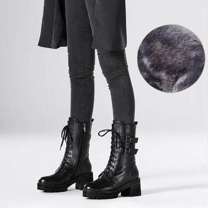 Martin Boots Woman Autumn and Winter Style Plus Velvet Warm Snow Boots Winter Boots Rivet Shoes Black Boots