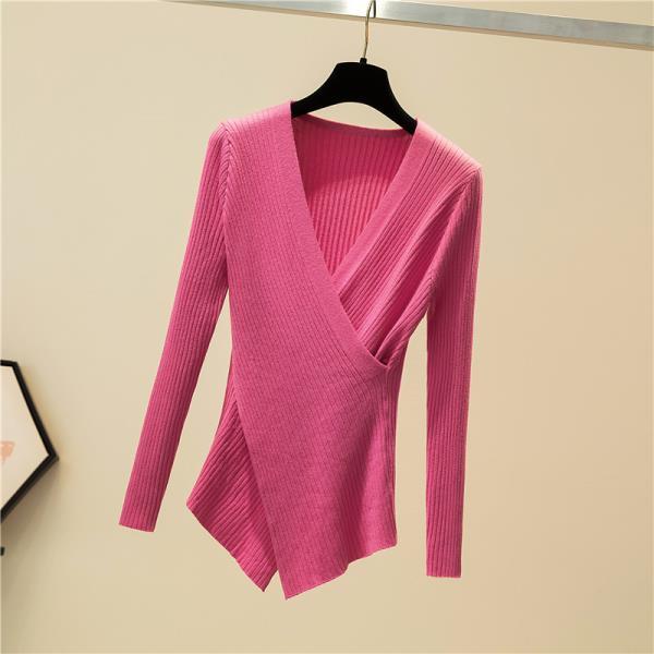 2021 Long-sleeved Cross V-neck Bottoming Shirt Women Autumn and Winter Knit Sweater