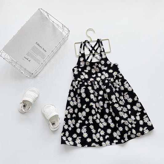 Children Dress Spring Summer Sling Kids Clothing  Baby Girls Clothing Broken Flowers Sleeveless Dress Girl