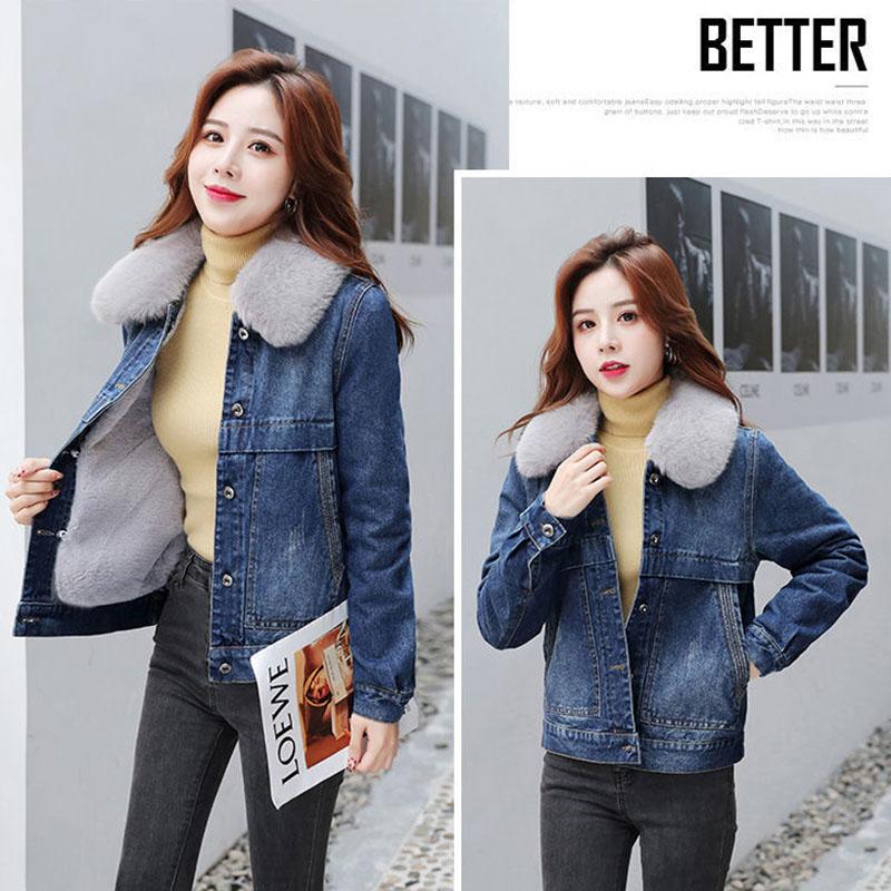Women's Denim Jacket with Detachable Liner Plus Velvet Padded Winter Coat Loose Denim Cotton Coat Women