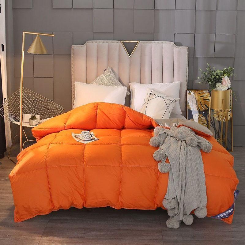Thicken Warm White Goose Down Quilt Large Solid Color Four Seasons Quilt Family Bedding