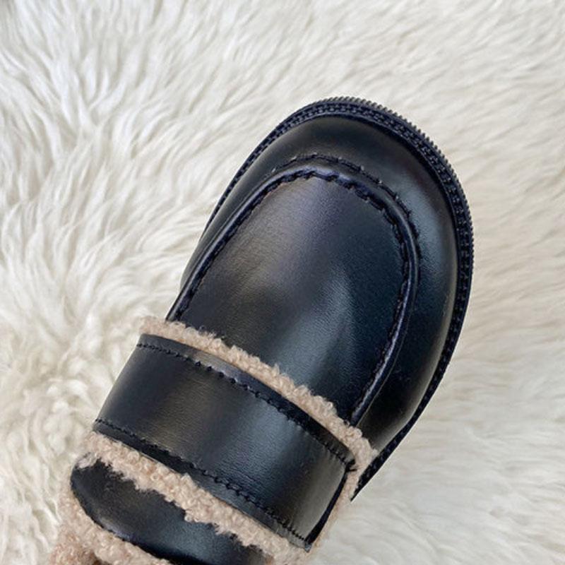 Women's Leather Shoes for Winter Warm and Comfortable Plus Velvet All-match Flat Shoes