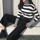 Sweater Women's Turtleneck Knitwear Black and White Striped Pullover Korean Slim Top Trendy Sweater Autumn and Winter Fashion