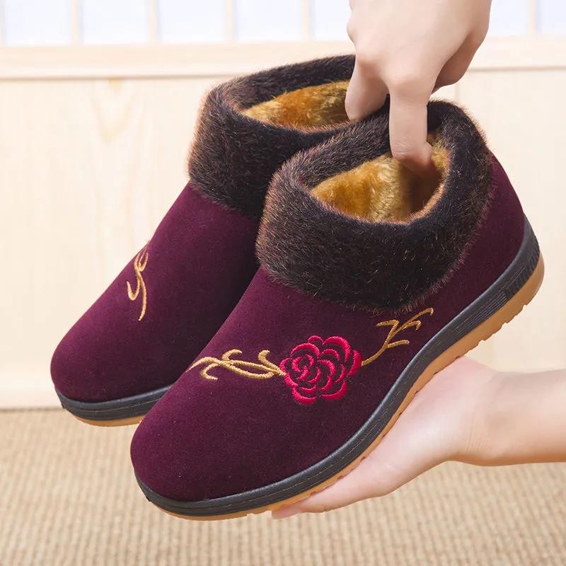 Women's Winter Plus Velvet Padded Cotton Shoes Non-slip  Short-tube Mother's Cotton Boots