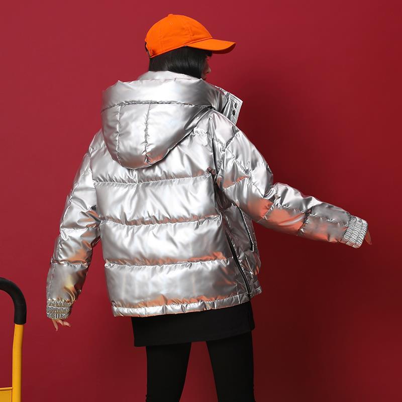 Fashion Bubble Coat Sequined Puffy Jacket Women's Down Coat Short Jacket Clothing with Hood