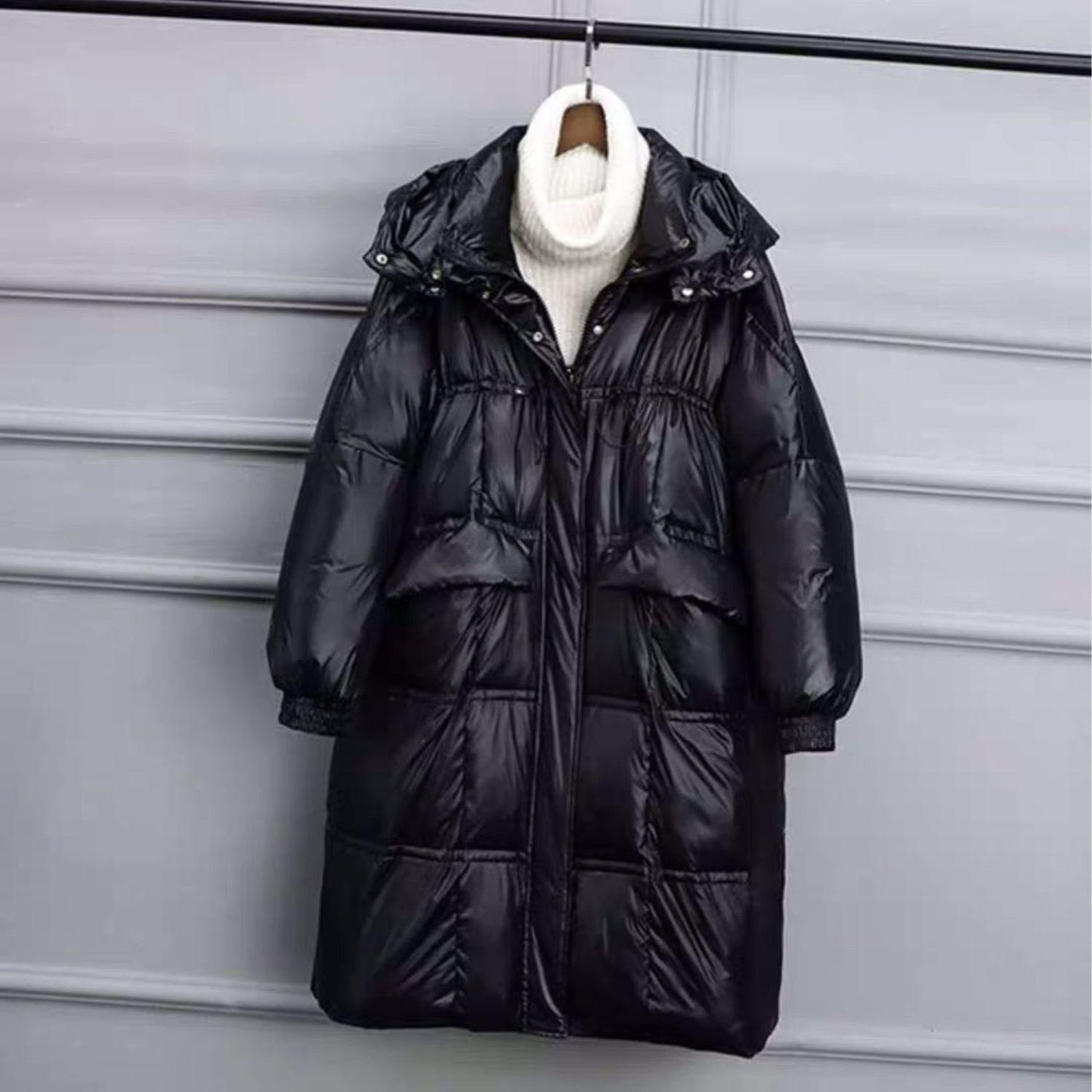 Mid-length Loose Bread Jacket White Duck Down Jacket Women Long Over The Knee Thick and Warm Loose