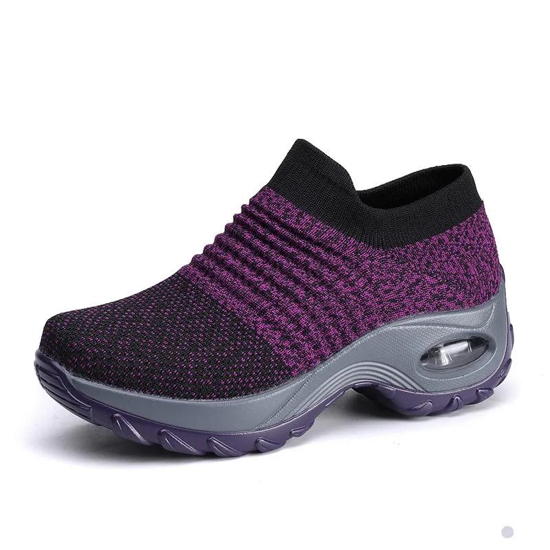 Women's Mid High-heeled Sneakers Casual Breathable Mesh Sports Shoes Running Flat Shoes Slip on Thick-soled Dance Shoes