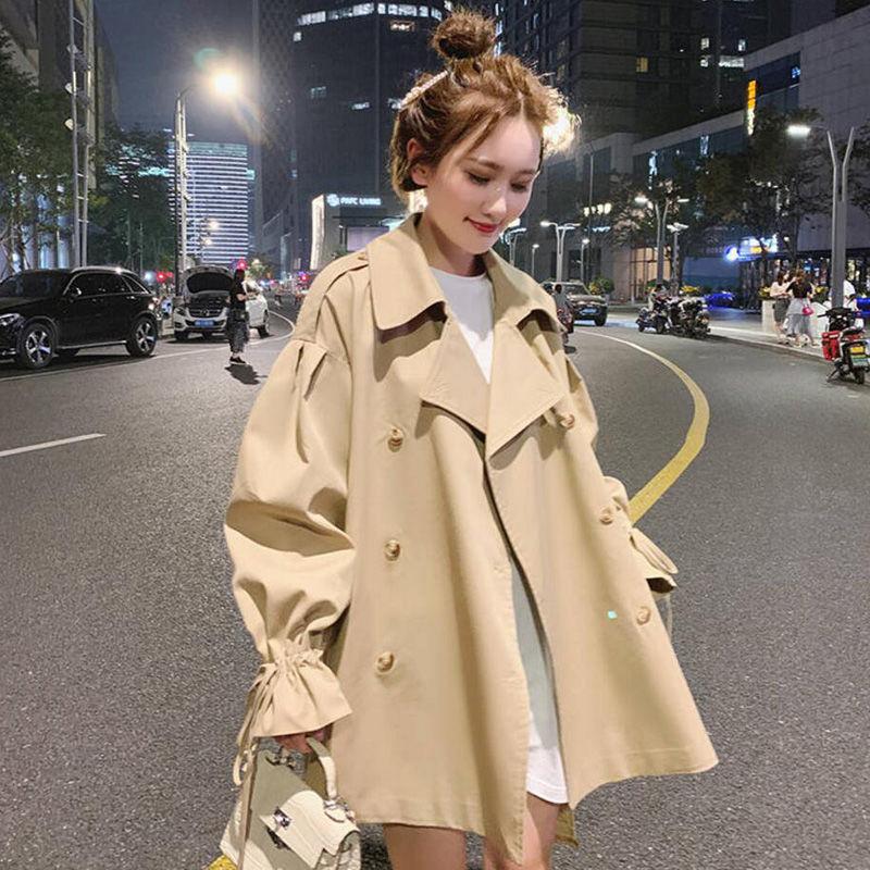 Women's Short Coat Loose and Thin All-match POLO Collar Windbreaker Women's Short Casual British Style Coat Windbreaker