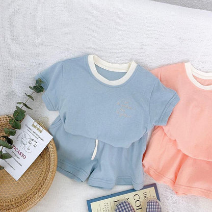 Children's Clothing Solid Color Short-sleeved Shorts Children's Suit Boys Girls Casual Comfortable T-shirt Two-piece Summer Clothing