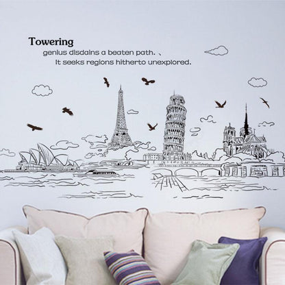 Simple Style Pen Painting Architectural Style Building Wall Stickers City Landscape Wallpaper
