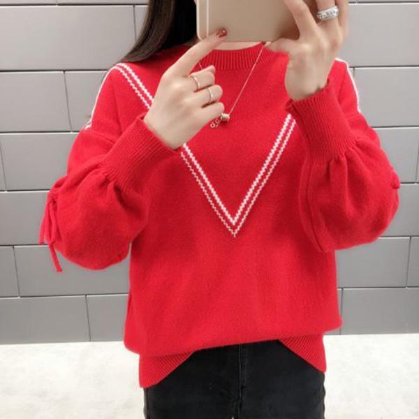 Student Loose Sweater Women Wear Low-neck Bottoming Shirt Short Bow Sweet Knitwear