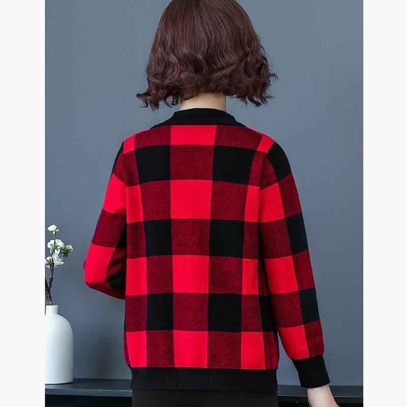 Plaid Casual Short Coat Middle-aged Mother Jacket Spring Autumn Loose Cardigan Women's Loose Baseball Uniform Jacket