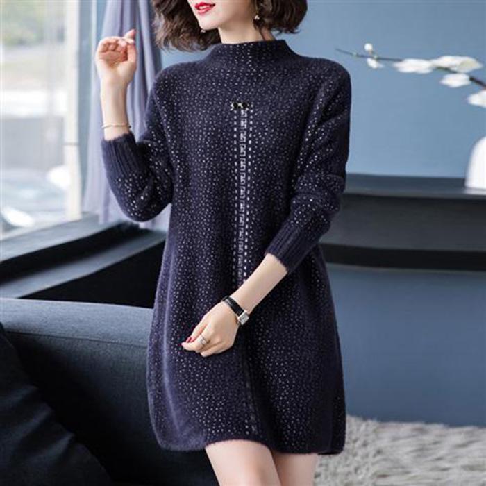 Loose and Versatile Mid-length Bottoming Shirt Half High Collar Fall/winter Pullover Blouse Solid Color Thick Sweater Women