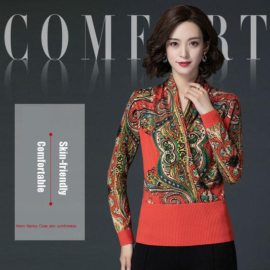 Autumn Winter Ethnic Style  Floral Print Sweater Knit Pullover Jumper Tops  Casual Slim Warm Woolen Sweater