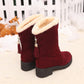 Snow Boots Women's Warm and Velvet Autumn and Winter Women's Short Boots Thick-soled Thick-heeled Fringed Mid-tube Boots
